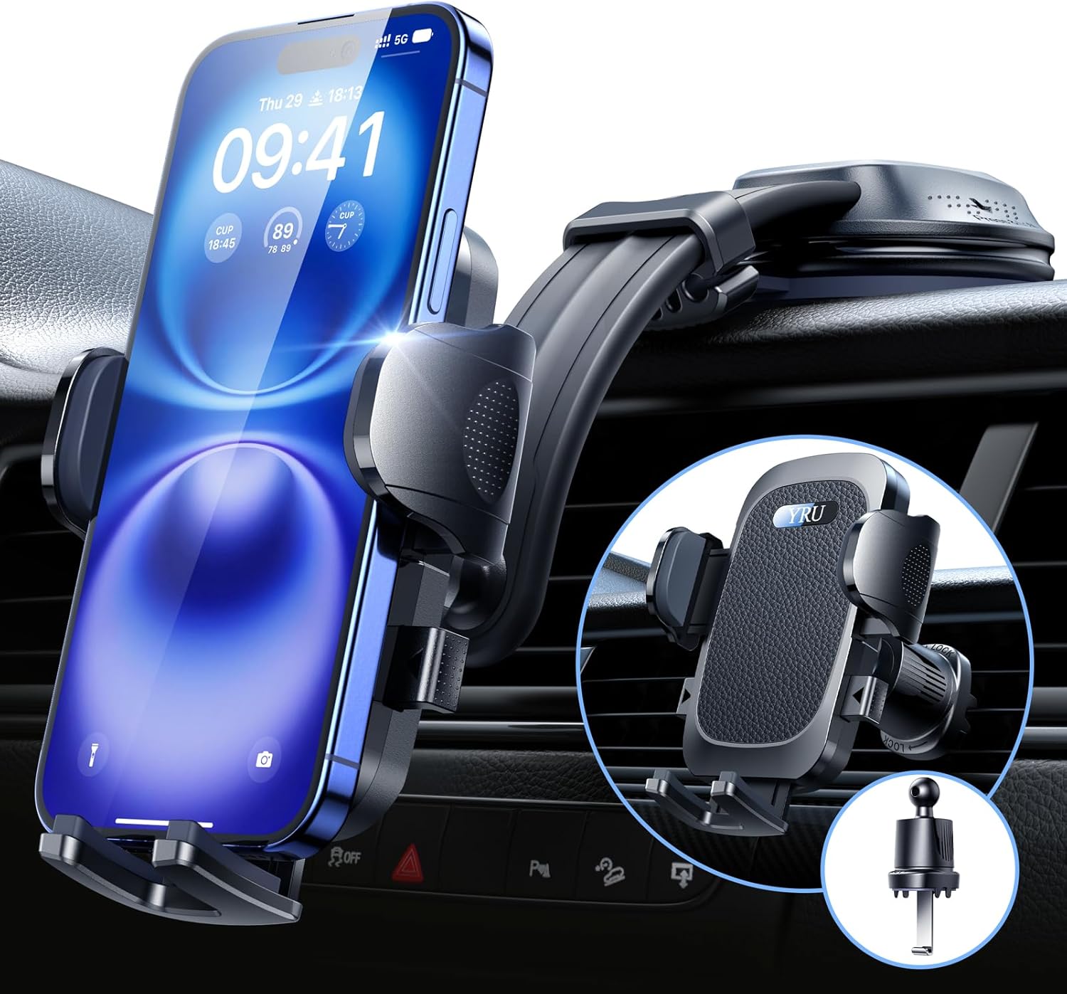 YRU 2025 Best【Rotate 80+LBS Safest Strongest Suction】 Ultimate Car Phone Holder Mount【Military-Grade & All Patent Safety Certs】 Dashboard Windshield for iPhone 16 15 Pro Max 14 13 Samsung, Black