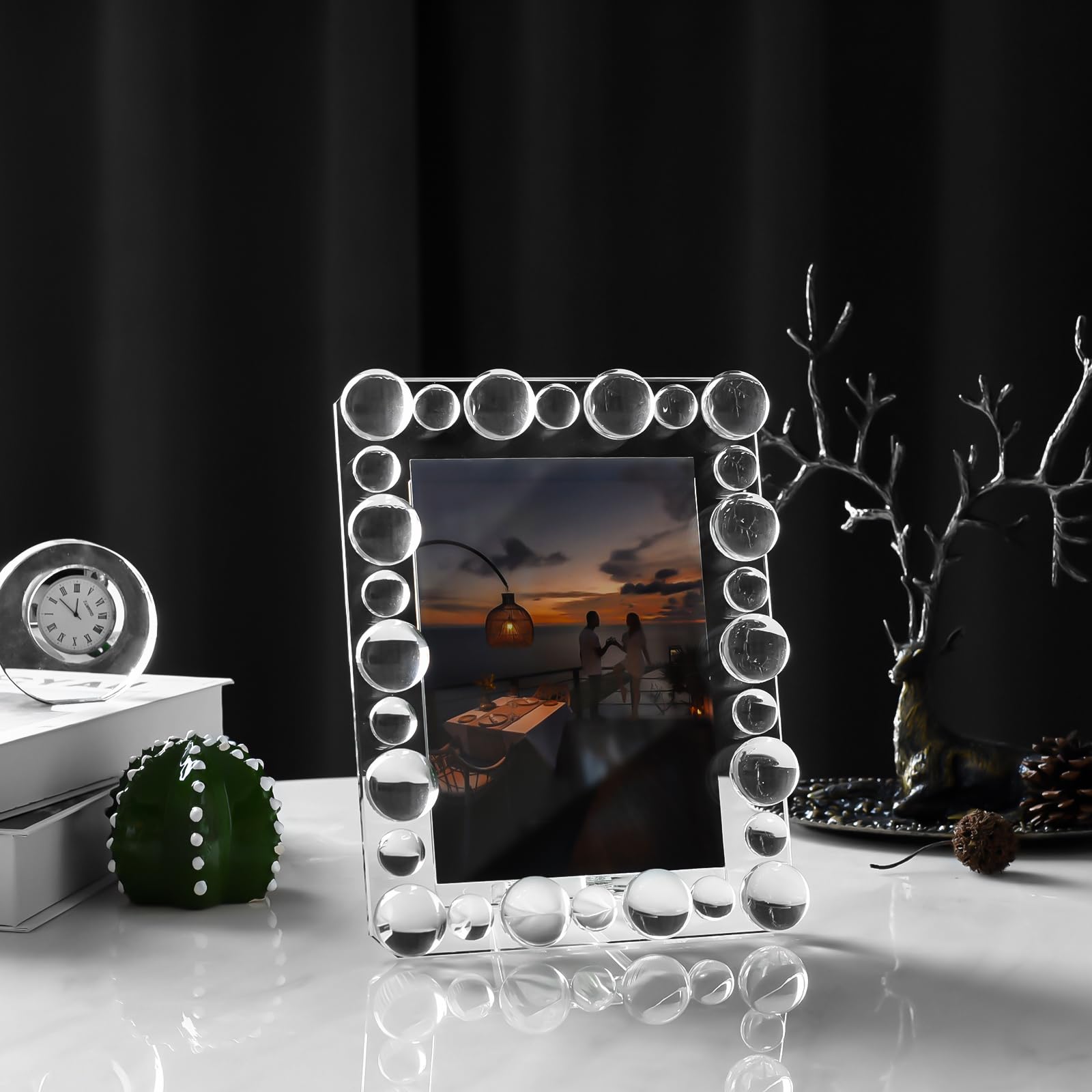 kitCom Kristall-Bilderrahmen, 12,7 x 17,8 cm, Tischdekoration, Hochzeitsrahmen (passend für 12,7 x 17,8 cm große Fotos), transparent, mit Geschenkbox