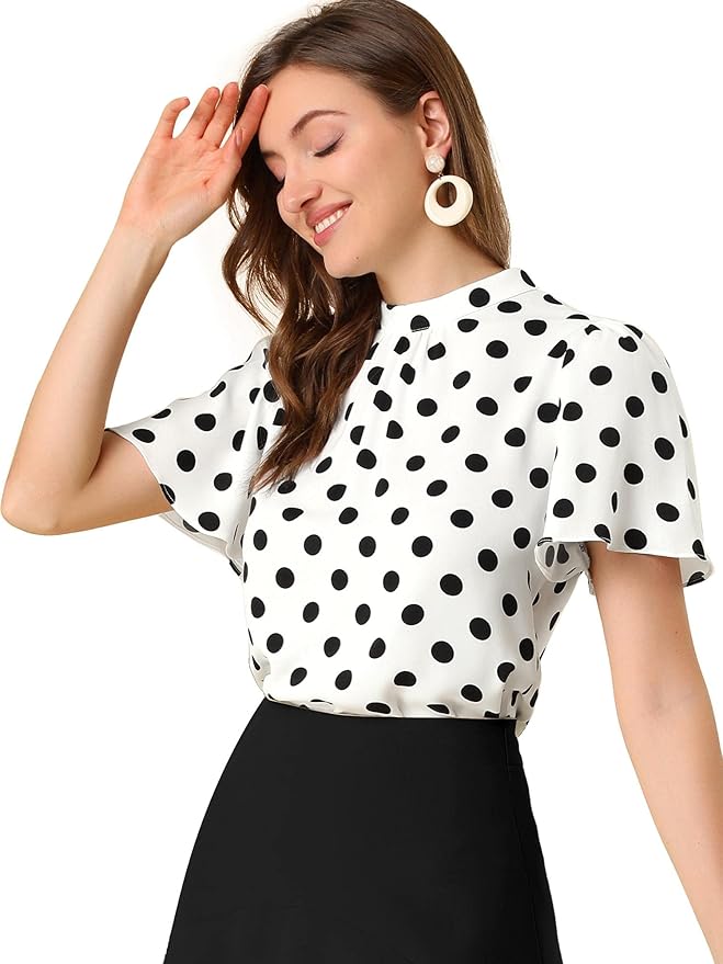 Allegra K Women's Polka Dots Blouse