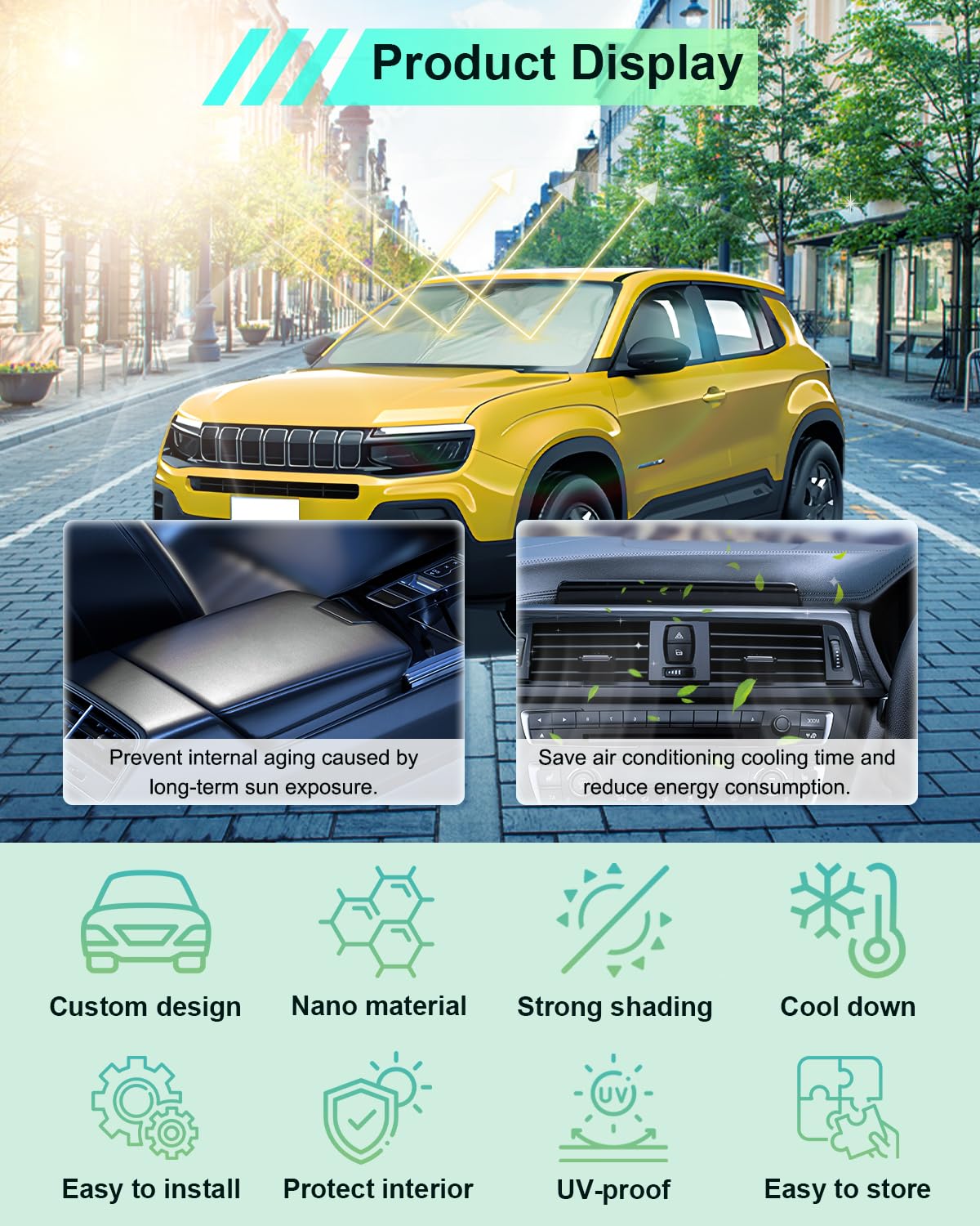 [Upgrade] GAFAT Compatibile con Jeep Avenger 2023-2025 2026 Parasole per Parabrezza interno, Accessori Avenger Hybrid EV 2025 Protezione Solare, Raffreddamento, Protezione UV