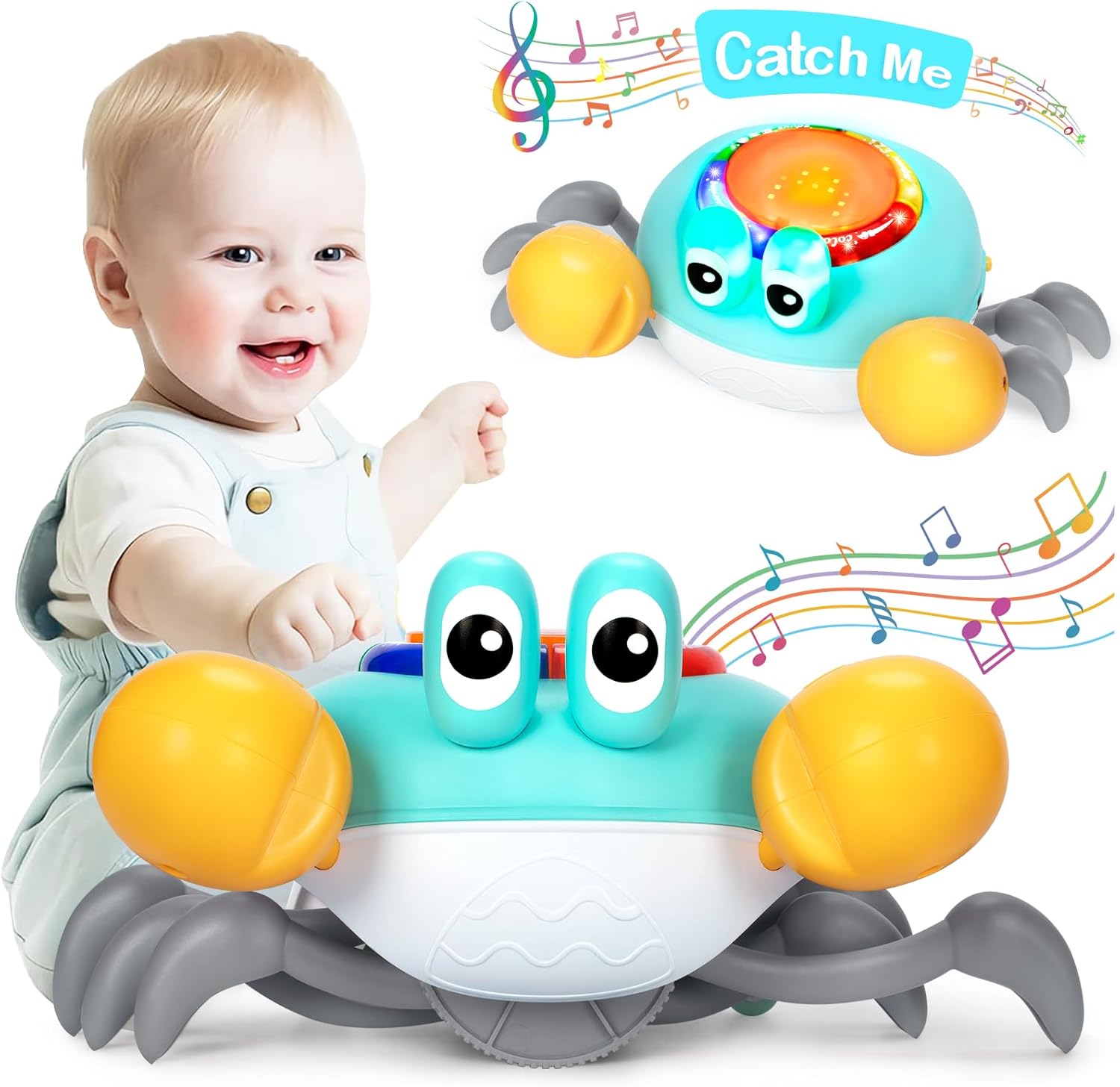 Musical Crawling Crab Baby Toy – Tummy Time Toys for 6-12 Months Boy Girl, Light-up Walking Crab Toys for 1 Year Old Baby Educational Learning, Crawly Crab Gift for 12-18 Months