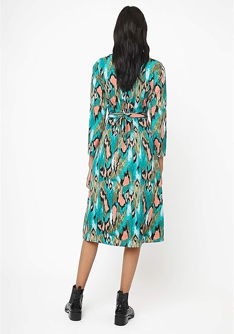 COMPAÑÍA FANTÁSTICA Vestido Midi Cruzado Acuarela, Multicolor (Estampado  000052), 42 (Tamaño del Fabricante:L) para Mujer : Amazon.es: Ropa