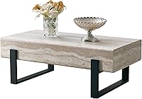 Vista 10 de Mesa de Centro Rectangular de 47.24", Mesa de Centro de Madera con Tablero de 7.8" de Grosor, Patas de Metal, Esquinas Redondeadas para Sala