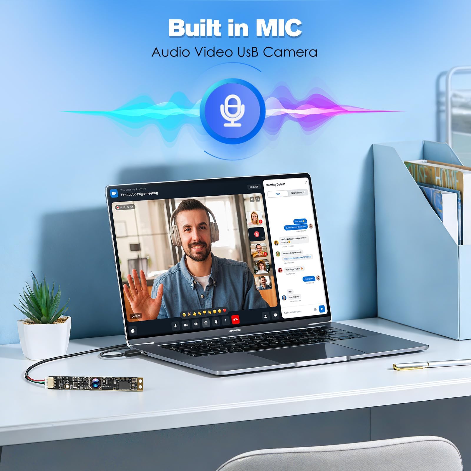Modulo Webcam UVC Grandangolare 110° a Fuoco Fisso, Telecamera USB 8MP 4K con Microfono, Modulo Fotocamera per Time-lapse Stampa 3D, Compatibile con Windows macOS Linux Raspberry Pi Jetson Nano