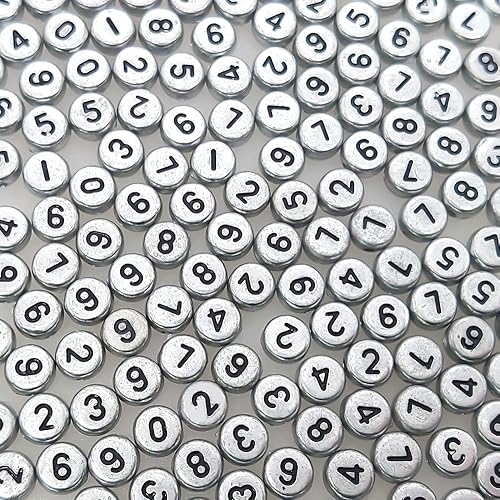 Miniatura 2 de Más de 500 cuentas redondas de letras acrílicas plateadas de 0 a 9 cuentas sueltas de plástico mixto para hacer joyas, pulseras, collares, llaveros
