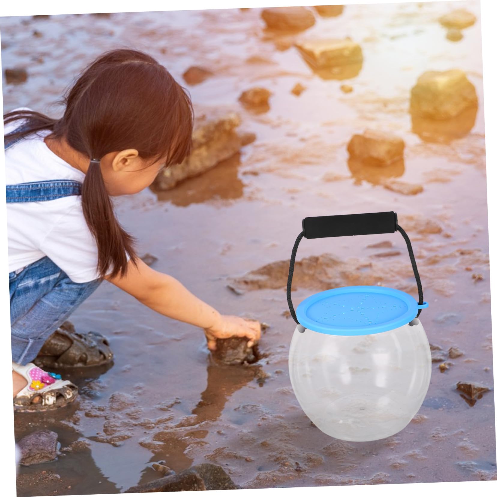 2 Stück Kleine Transparente Kunststoff fischschale mit Sicherem Deckel und Traggriff Tragbarer Aquarium Eimer für Fische Schildkröten und Wasseraufbewahrung Beim Angeln Strand See