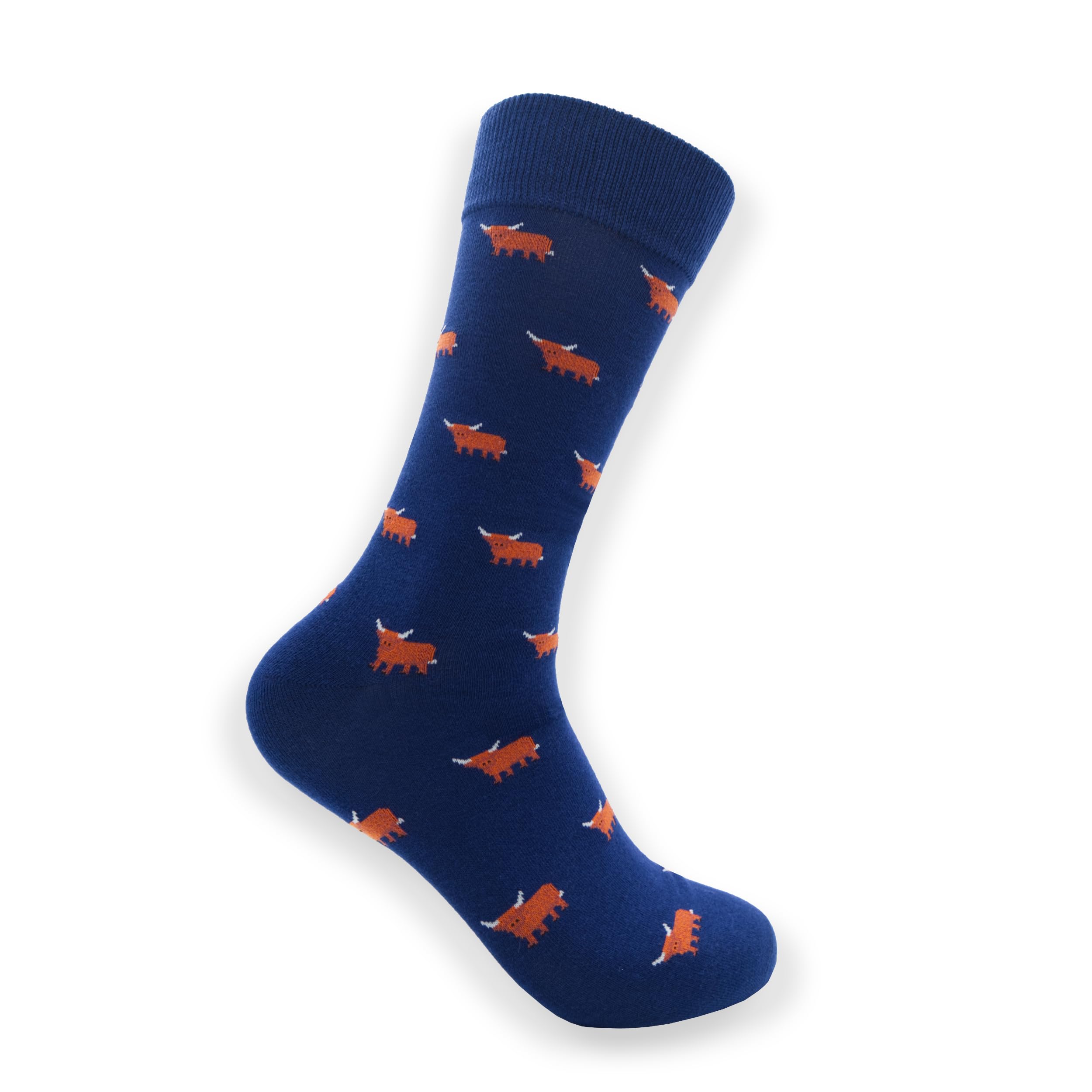 Tartan Studio Highland Cow | Navy Blue Cotton Socks - UK10-12