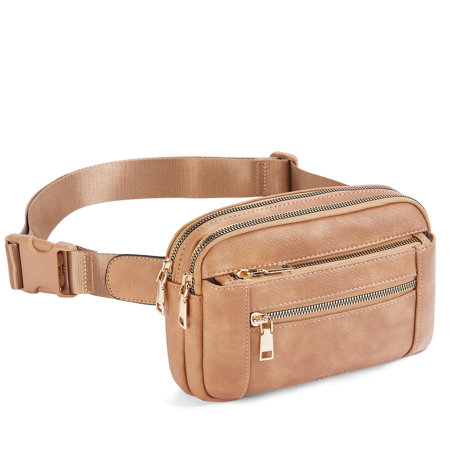 Telena Fanny Packs for Women Cross Body Bag Leather Belt Bag Fashionable Waist Bag with Adjustable Strap Camel Brown