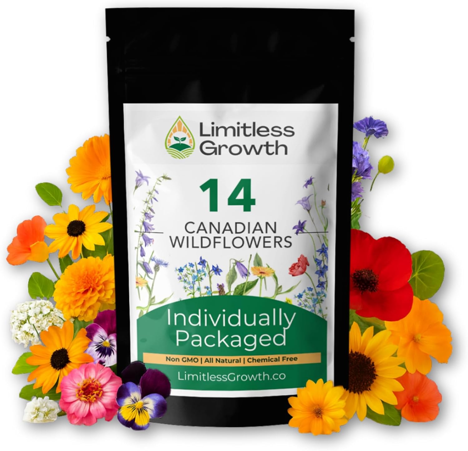 Canadian Wildflower Seeds | 14 Varieties | 4 500+ Seeds | Individually Packed Varieties | Wildflowers & Border Flowers | Pollinator-Friendly Perennial & Annuals | West Coast Canada Seeds