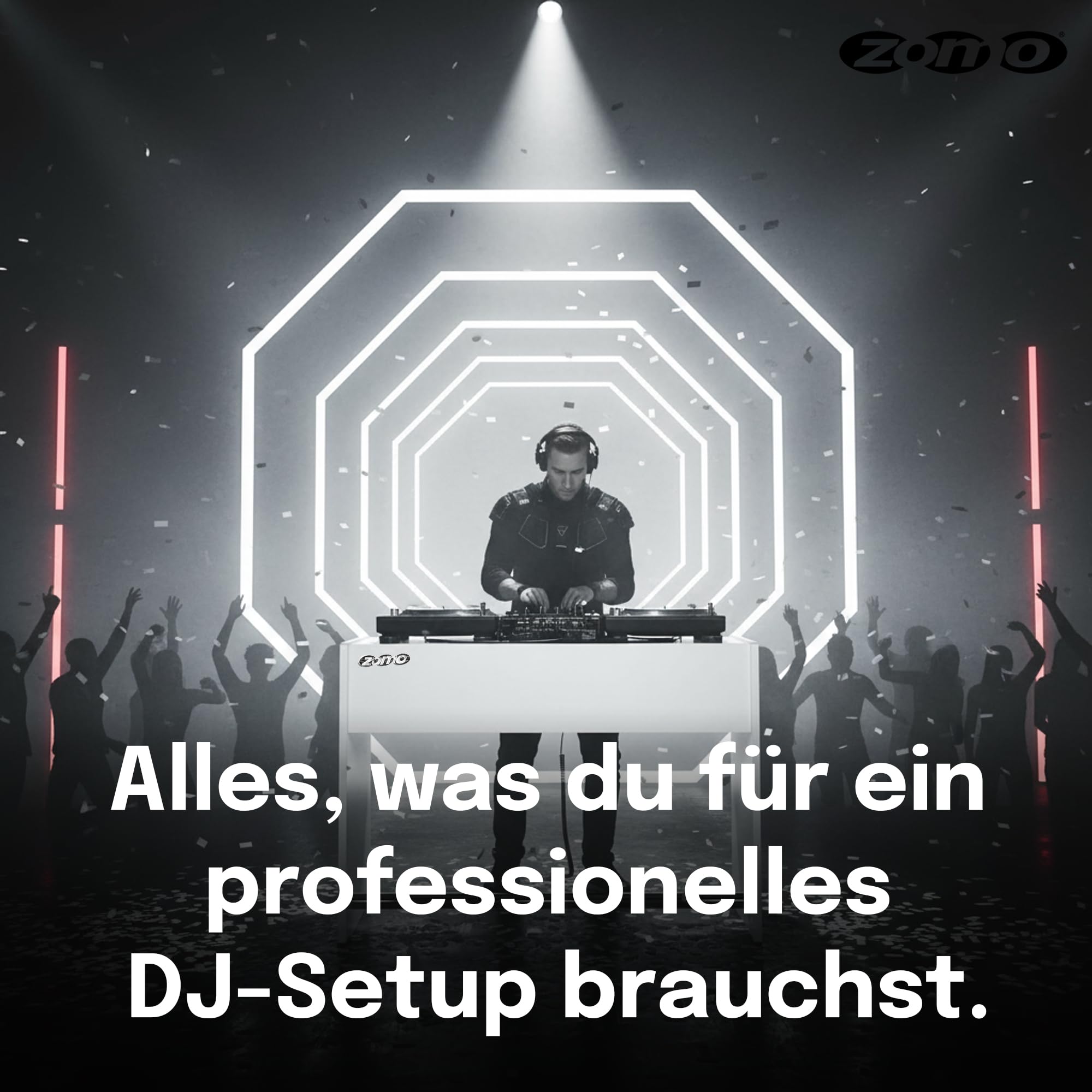 Zomo Deck Stand Ibiza 150 - DJ Tisch 153 x 50,6 x 96 cm - Weiß - MDF Holz - 46,1 kg - für 2 Decks und einen Mixer bis 19 Zoll