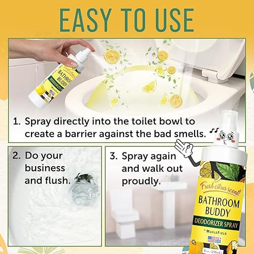 Miniatura 6 de Maplefield Paquete de 2 desodorantes en aerosol para inodoro, 8 onzas, ambientador de baño, oculta el olor rápidamente, ingredientes a base de