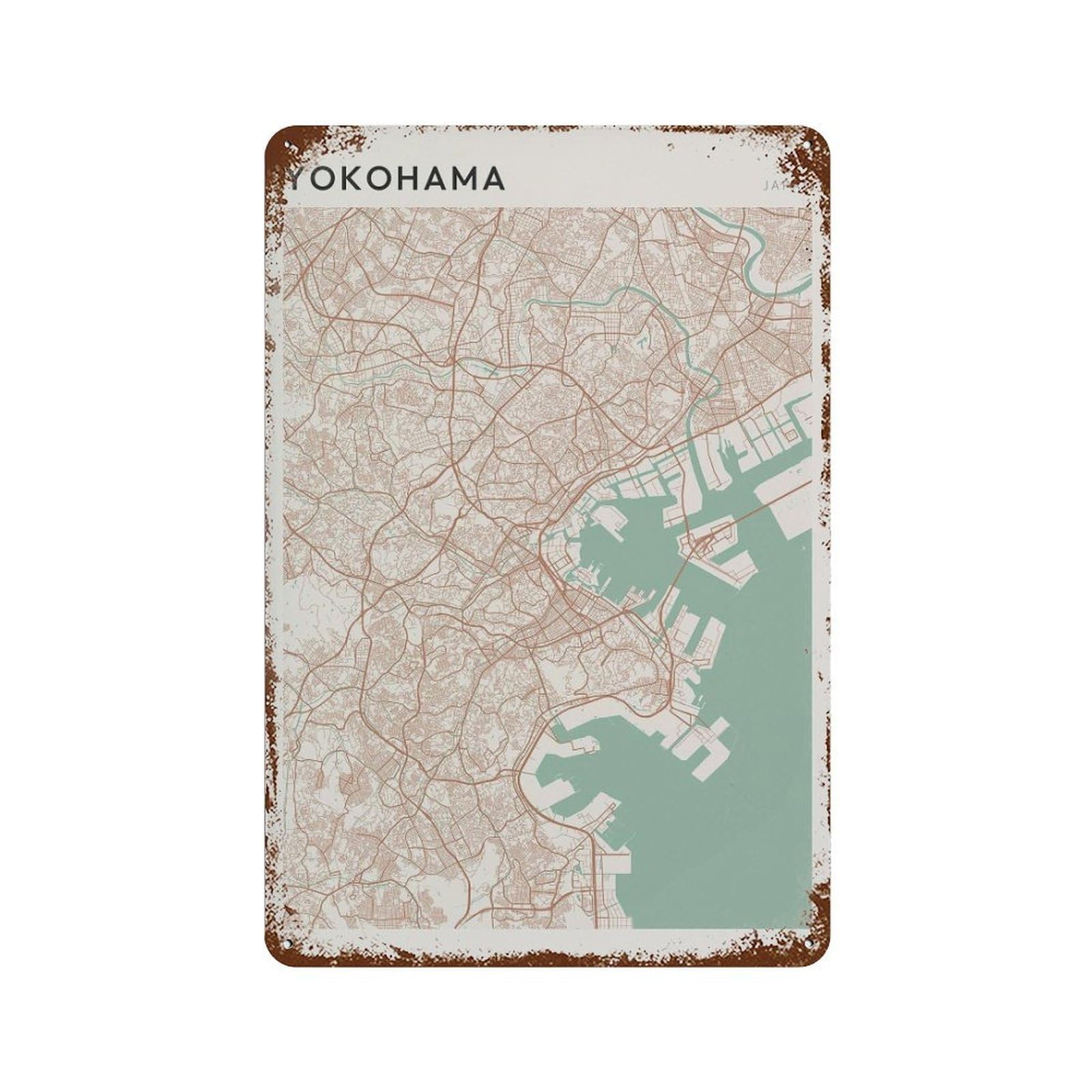 xiaoxiaoshen Yokohama Map Japan Travel Gift Minimalist Wall Decor Art Metal Tin Poster Modern Home Decor Art Home Bar Shop Decorations Vintage Sign 30x20cm