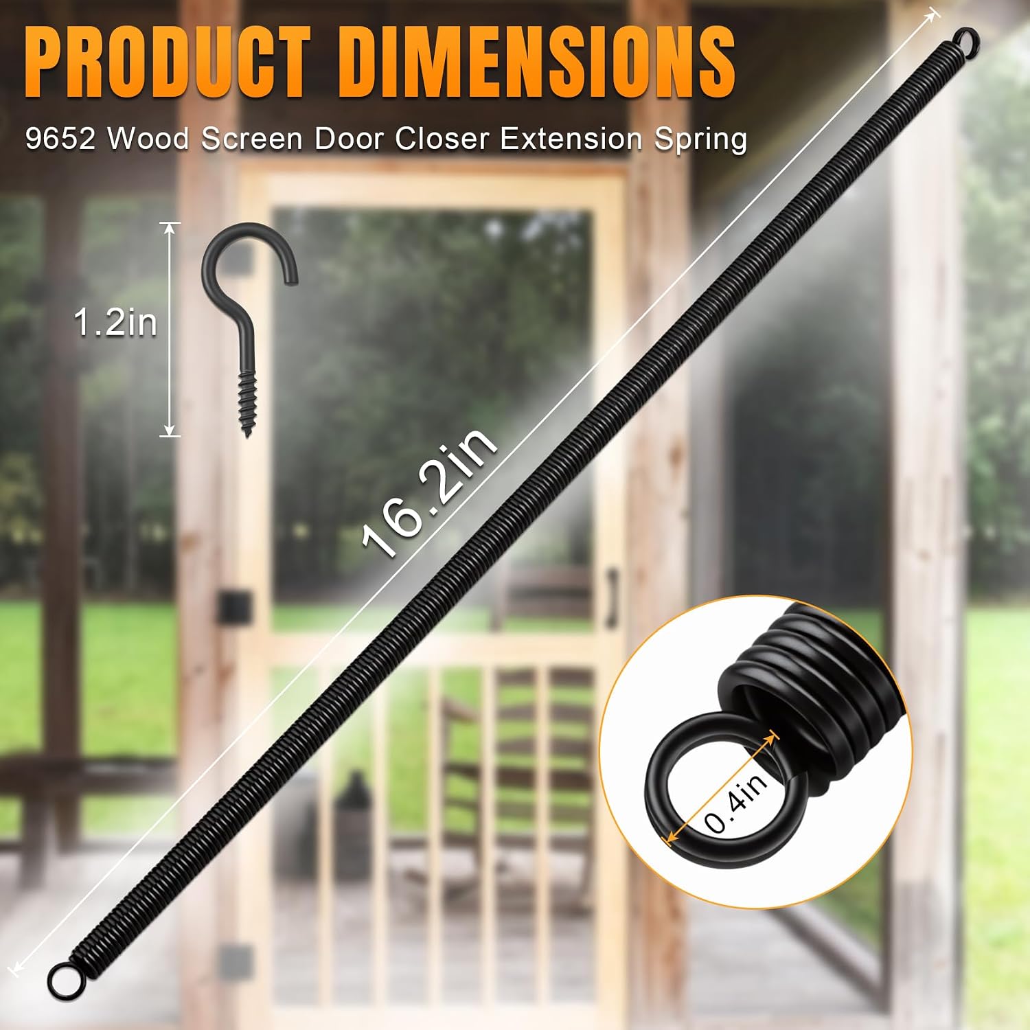 9652 Wood Screen Door Closer Extension Spring,Spring Steel Construction,fit for Wood hinged Screen and Outdoor Storm Doors,Garage Doors, Farm Tools, Equipment Repair,Closed Double Loop (3-Pack)