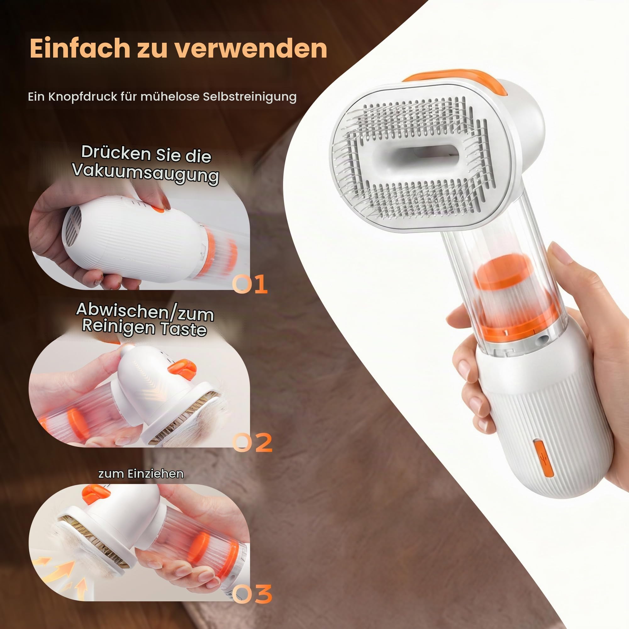 PAPMINI Hundebürste mit Haarauffang, Selbstreinigend, 4-in-1 | Unterwollbürste • Tierhaarbürste • Für Kurz- & Mittelhaar • Weniger lose Haare • Fellpflege ohne Schmutz