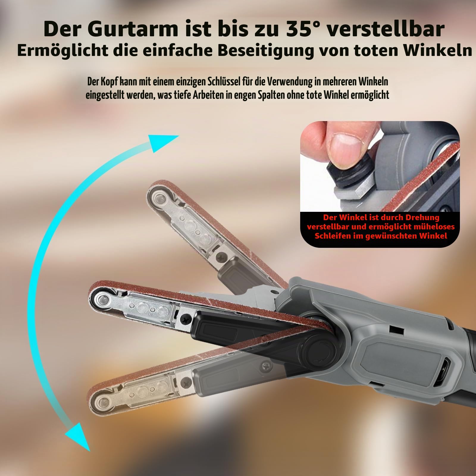 Akku Bandschleifer kompatibel mit Makita 18V Batterie, 10 x 330mm Elektrische Feile mit 3 Schleifbändern, 6 Geschwindigkeiten, 35° Einstellbare, Bandfeile für Holz Metall (ohne Akku) | Elektrische Feile mit 3 Schleifbändern, 6 Geschwindigkeiten, 35° Einst