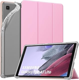 MoKo Case Fits Samsung Galaxy Tab A7 Lite 8.7" 2021(SM-T225/T220/T227), Slim Lightweight Smart Case Trifold Stand Case with Soft TPU Translucent Frosted Back Shell for Galaxy Tab A7 Lite, Flowers Pink