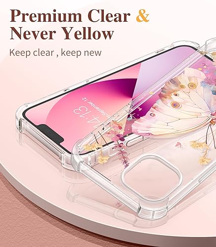 Miniatura 10 de GVIEWIN. Carcasa compatible con iPhone 13 de 6.1 pulgadas 2021, flor transparente suave y flexible TPU a prueba de golpes, para mujeres y niñas,