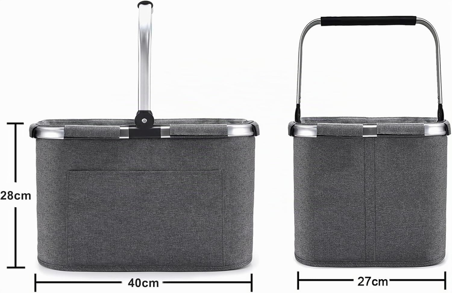 Sac à provisions familial, 30 l, pliable, grand panier de pique-nique, sac de voyage, panier de courses pratique, avec poignées rembourrées, idéal pour les voyages, les pique-niques, les courses, les