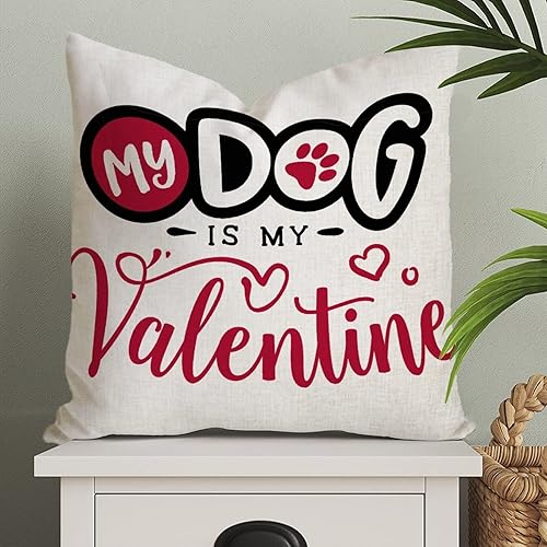 My Dog is My Valentine - Funda de almohada romántica rosa para el día de San Valentín, boda, compromiso, aniversario, funda de cojín cuadrada,