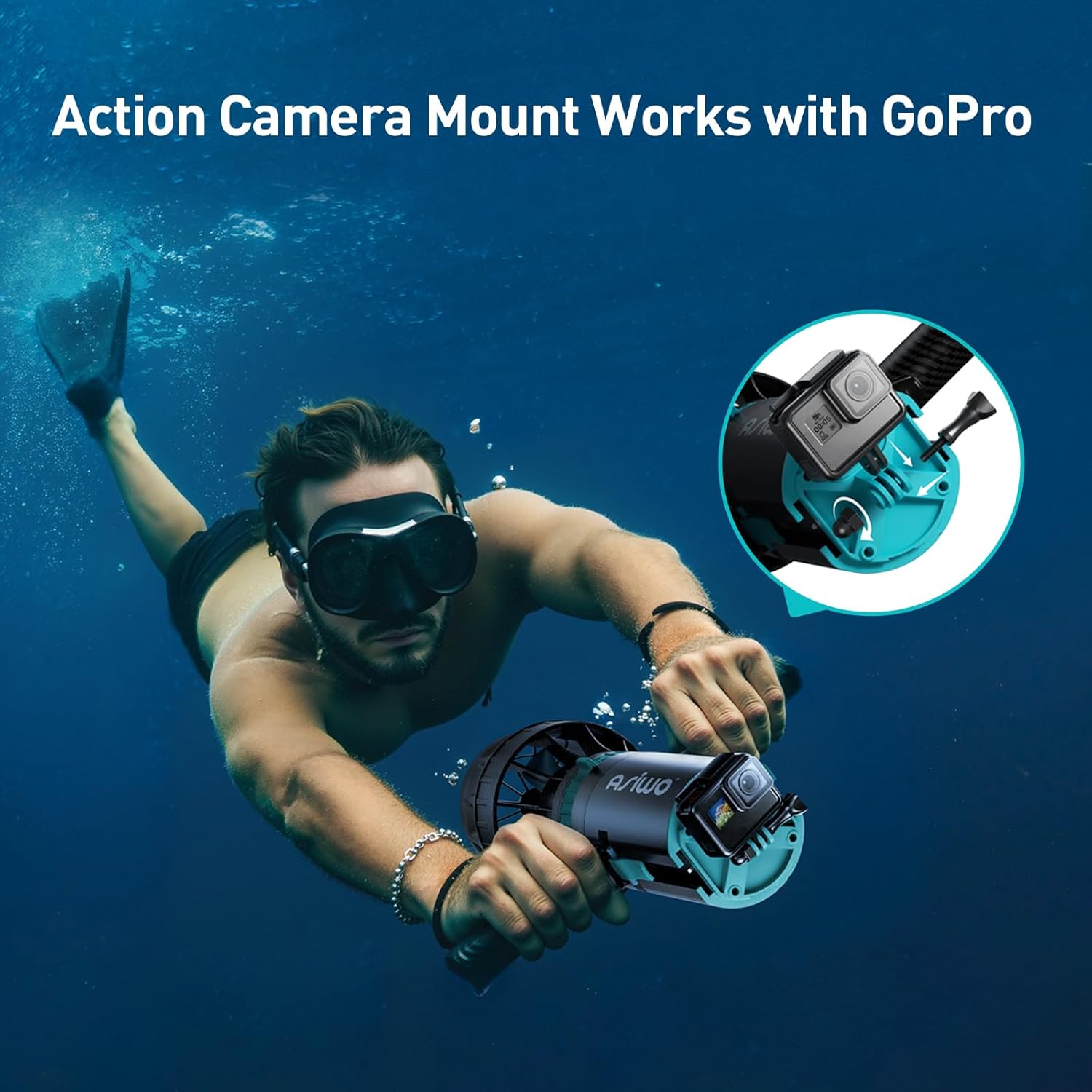 ASIWO U1 Sottomarino scooter for adults and children-scooter marine in double mode 1100 W with 3 speeds up to 10 feet/s, 80 minutes, depth 164 feet, propulsion of electric immersion for underwater diving, snorkeling, SUP 8 71U vFHekJL. AC SL1500