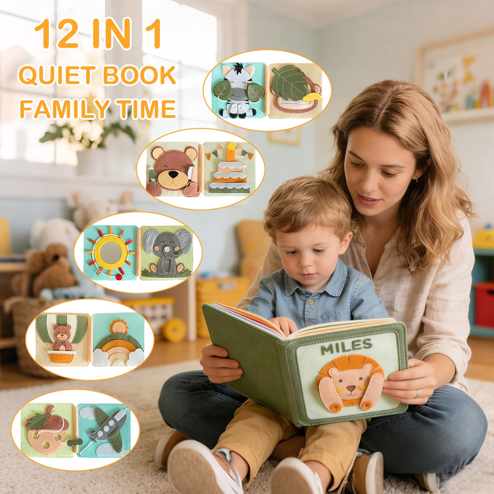 Personalisierbares Montessori-Filzbuch, leises Buch für Kleinkinder, mit Namen, Vorschule, frühes Lernbuch für Kinder im Alter von 2, 3, 4, 5, 6 Jahren, Kindergeschenke für Geburtstag