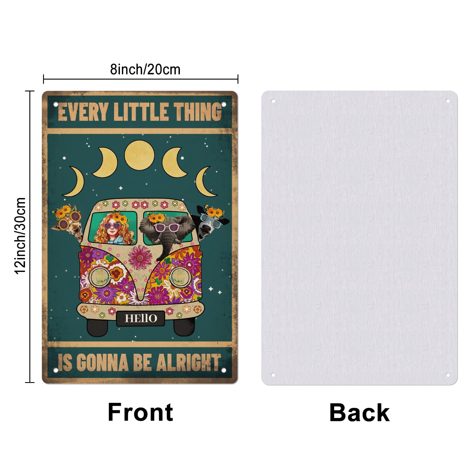 Hippie Every Little Thing Is Gonna Be Alright Cafesign Décoration murale en métal 20,3 x 30,5 cm