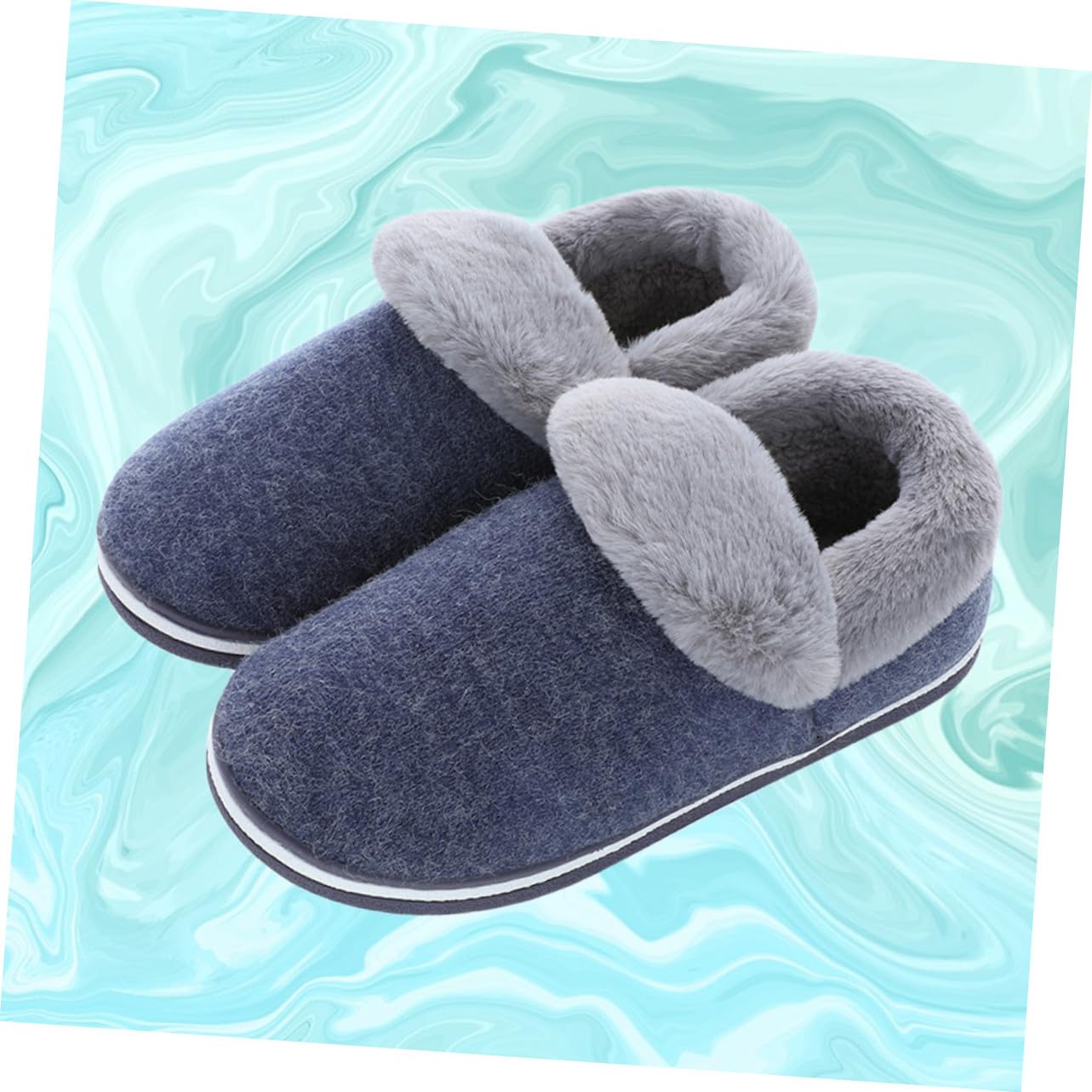 LIFKOME Ciabatte Uomo Invernali Chiuse Tallone Peluche Blu 43-44
