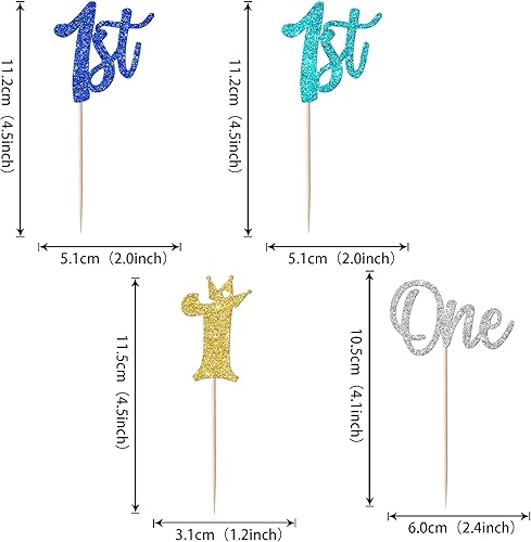Miniatura 2 de Paquete de 24 adornos para cupcakes de un cumpleaños, con purpurina para el primer cumpleaños, coronas, decoraciones de pastel feliz para el primer