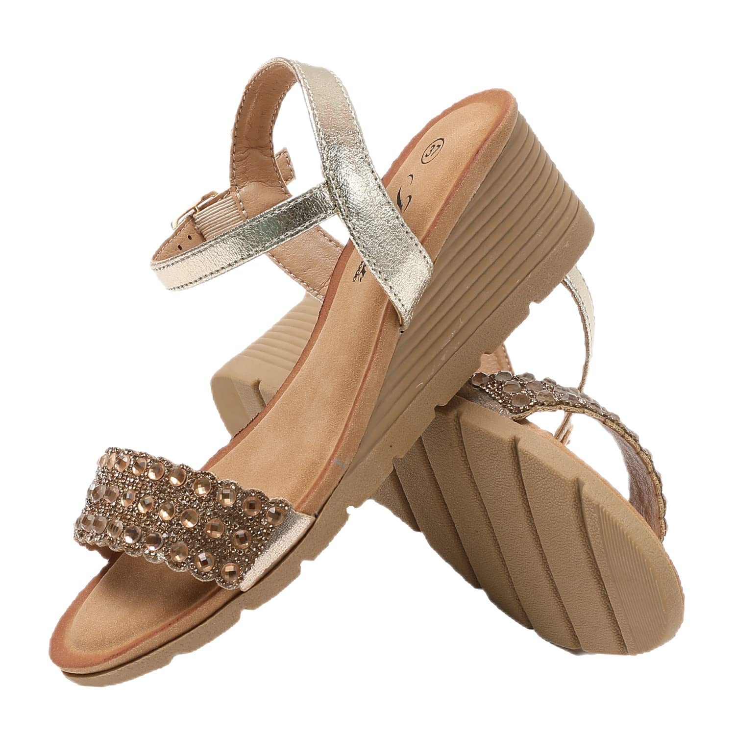 JOMIX Sandali Donna Estive Tacco Zeppa Eleganti Comodi Decorato con Strass