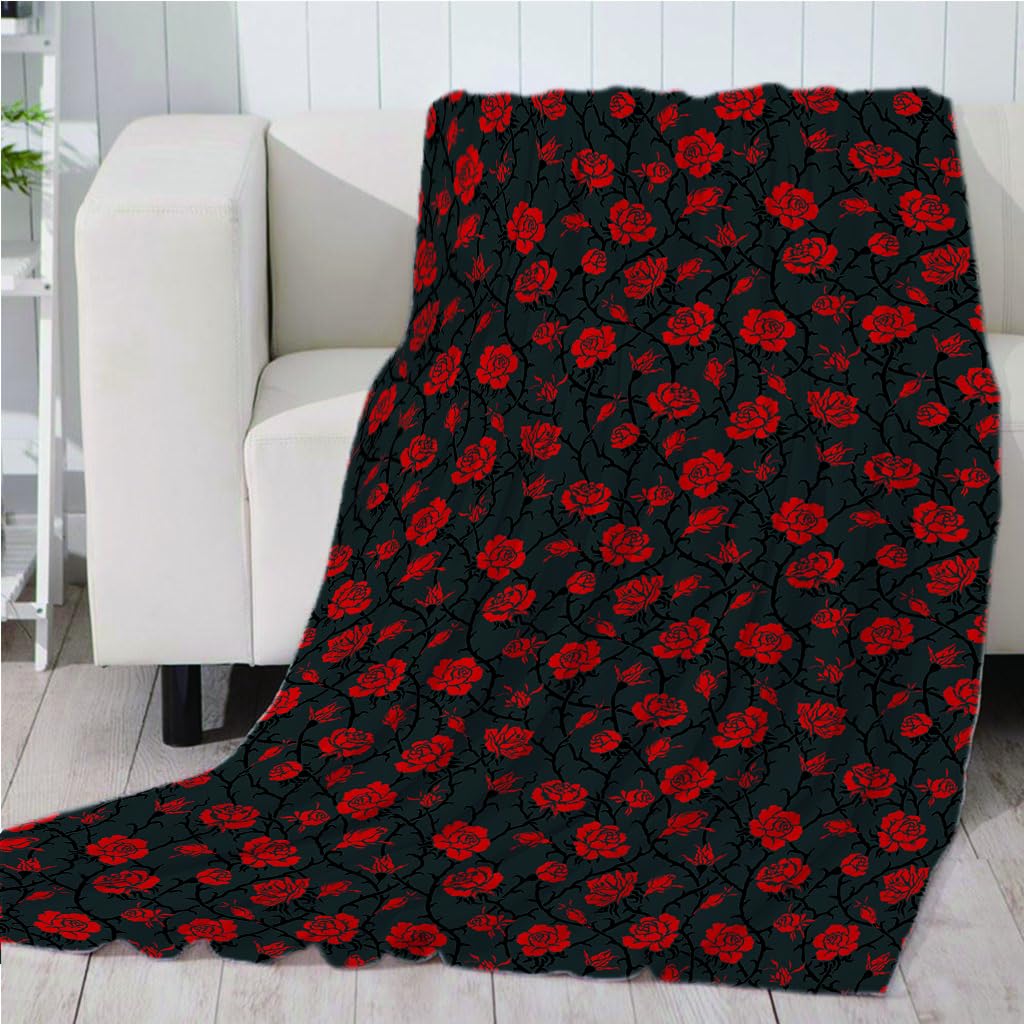 Manta De Franela De Microfibra 150X200Cm Manta De Felpa Suave para Sofá Cama 3D Flor Rosa Roja Impresión Patrón Manta Polar Invierno Gruesa Y Esponjosa Caliente Transpirable