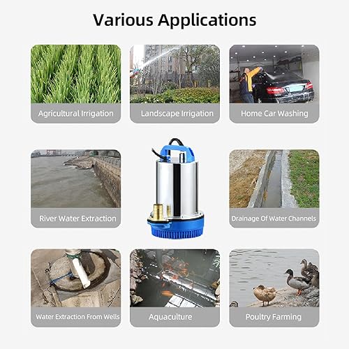Miniatura 6 de Bomba de agua sumergible de 12 V, bomba de agua de CC con salida de 1 pulgada y elevación de 26.2 ft, bomba de agua solar para aplicaciones de