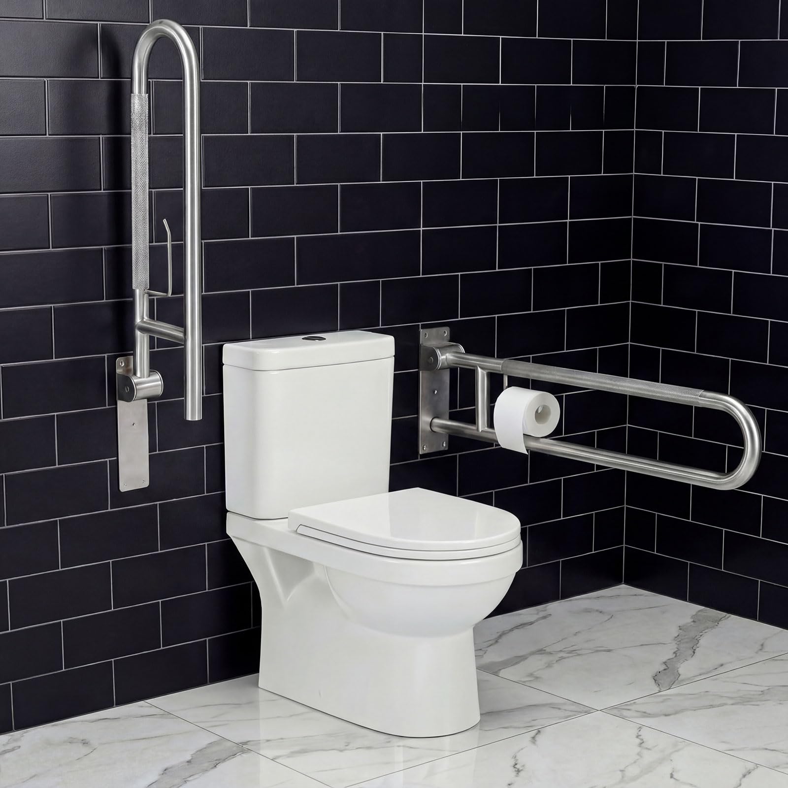 Zonon 2 barras de agarre para inodoro abatibles de 30.3 pulgadas, antideslizantes, con soporte de papel para personas mayores, de acero inoxidable, para baño, inodoro, barandillas de apoyo de