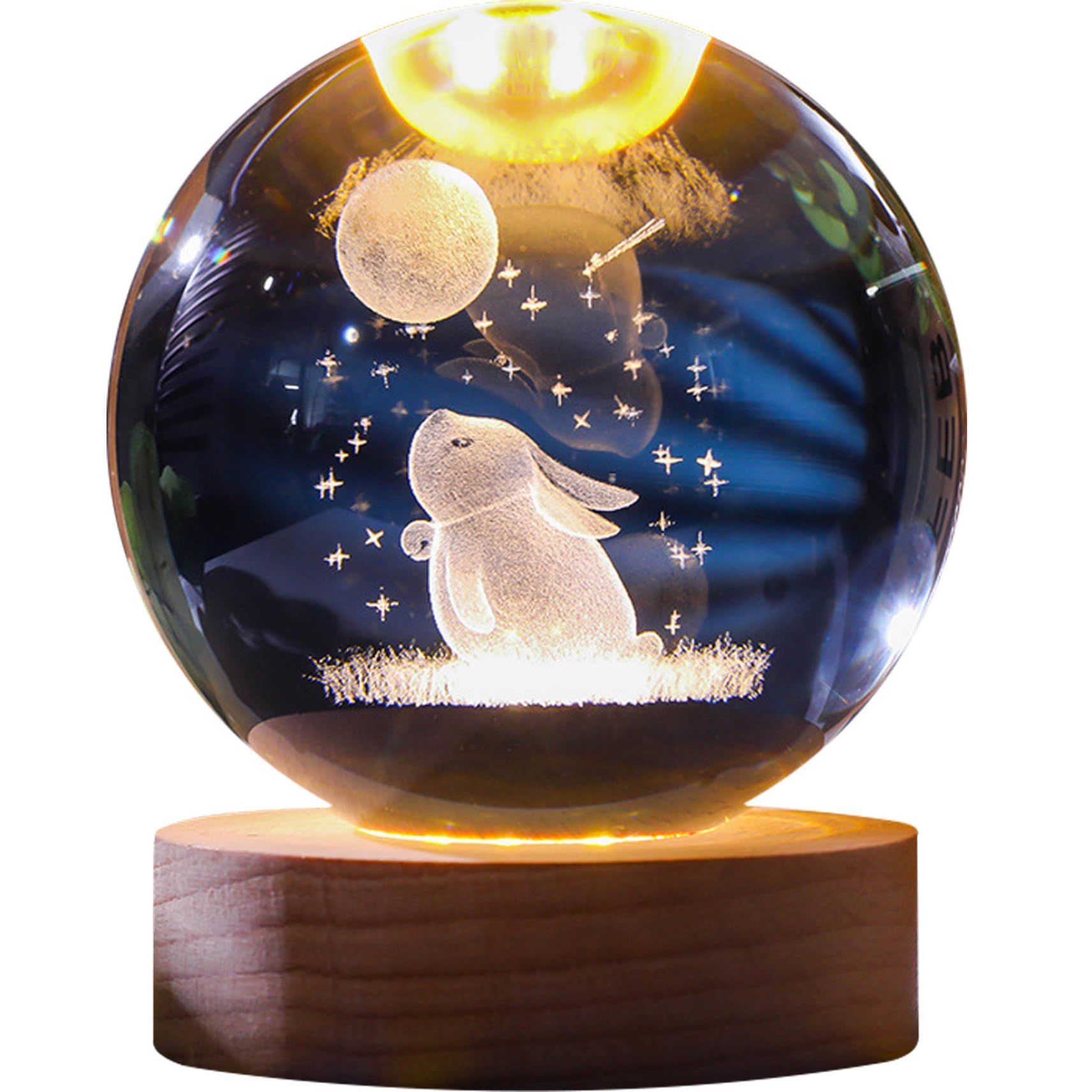 PENGYONBR Glass Globe Crystal Ball Engraved Rabbit & Moon Crystal Ball Light 3D Crystal Ball Lamp 2.4'' Glass Globe with Wooden Base for Women Daughter/222 : Amazon.co.uk: Pet Supplies