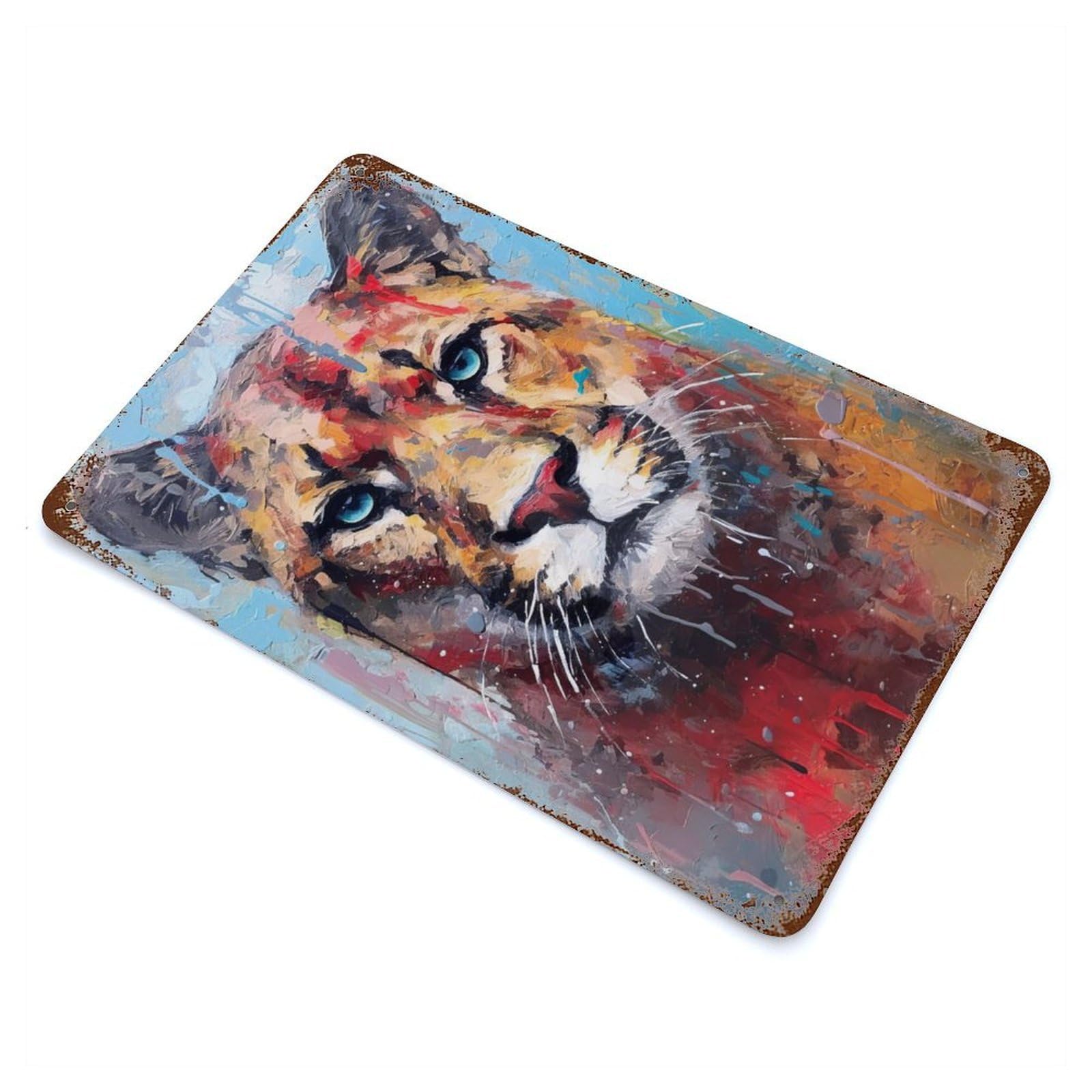 Palette Puma Painting 11.8"x7.9" Aged Metal Wall Plaque, Retro Wall Decor for Farmhouse, Kitchen And Entryway Decor