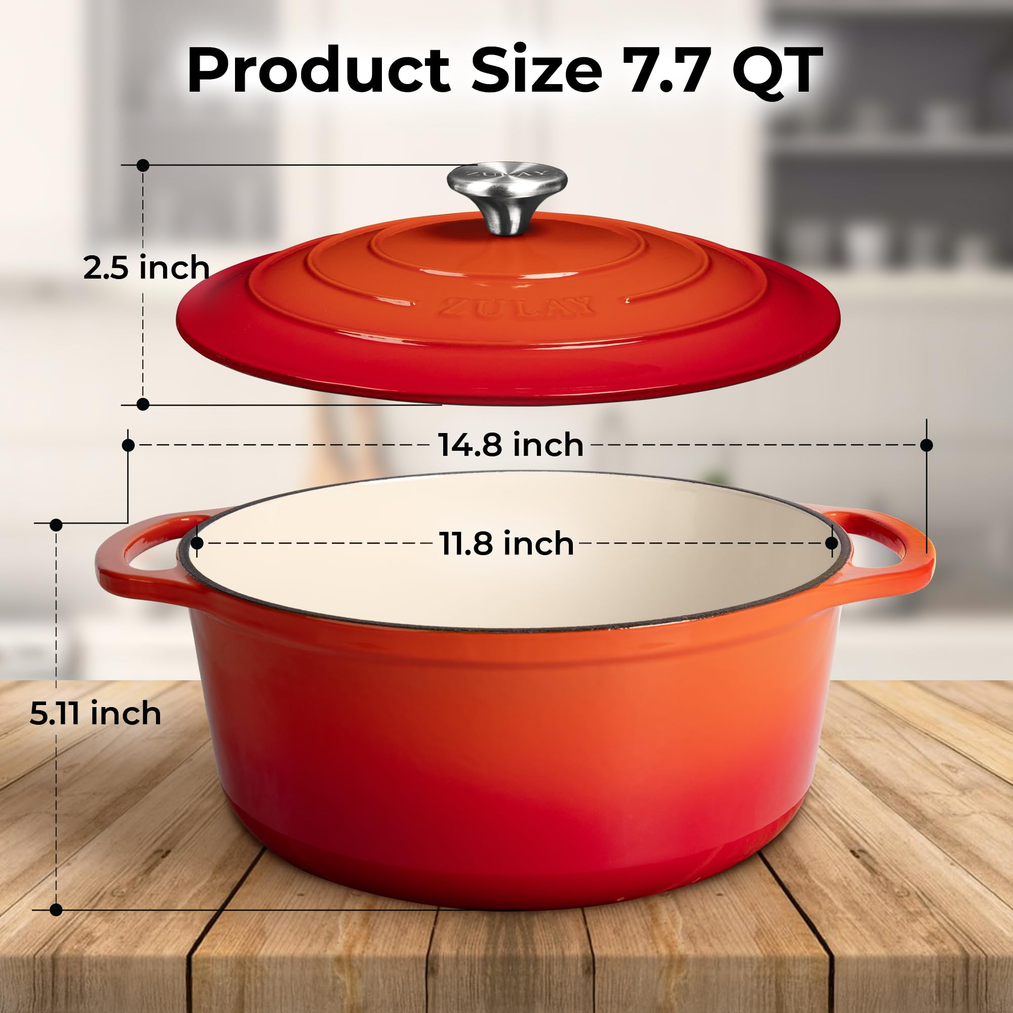 Amazon.com: Zulay Kitchen 7.7 Quart Enameled Cast Iron Dutch Oven