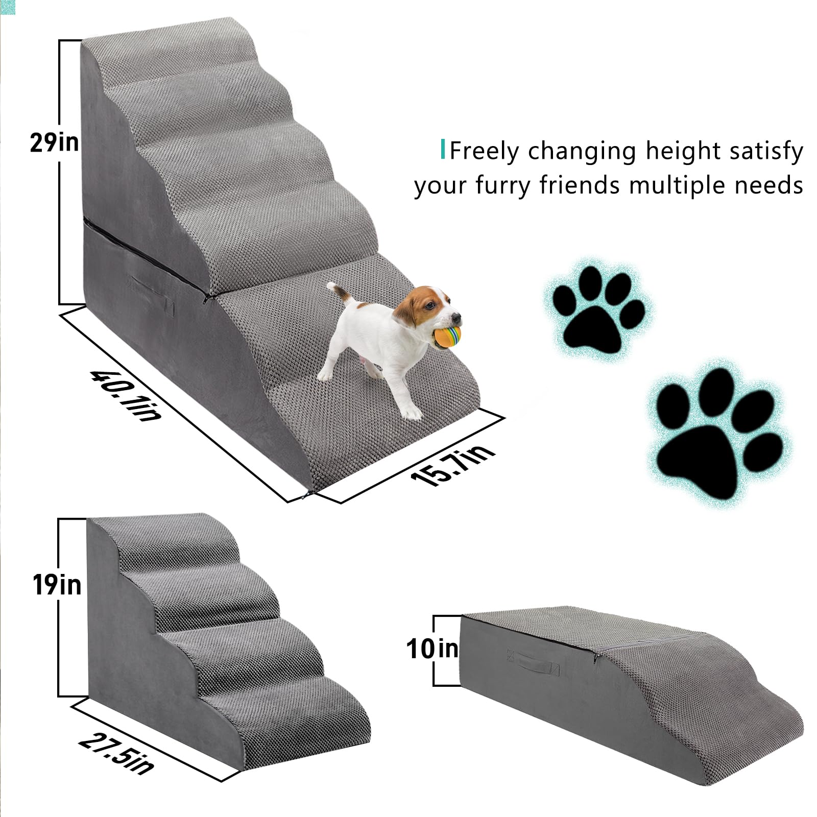 Dog Stairs for High Beds 28-30" H, 6-Step Dog Stairs for Small Large Dogs, 35D Foam Dogs Steps/Ramp for High Beds/Couch, Non-Slip Balanced Pet Step