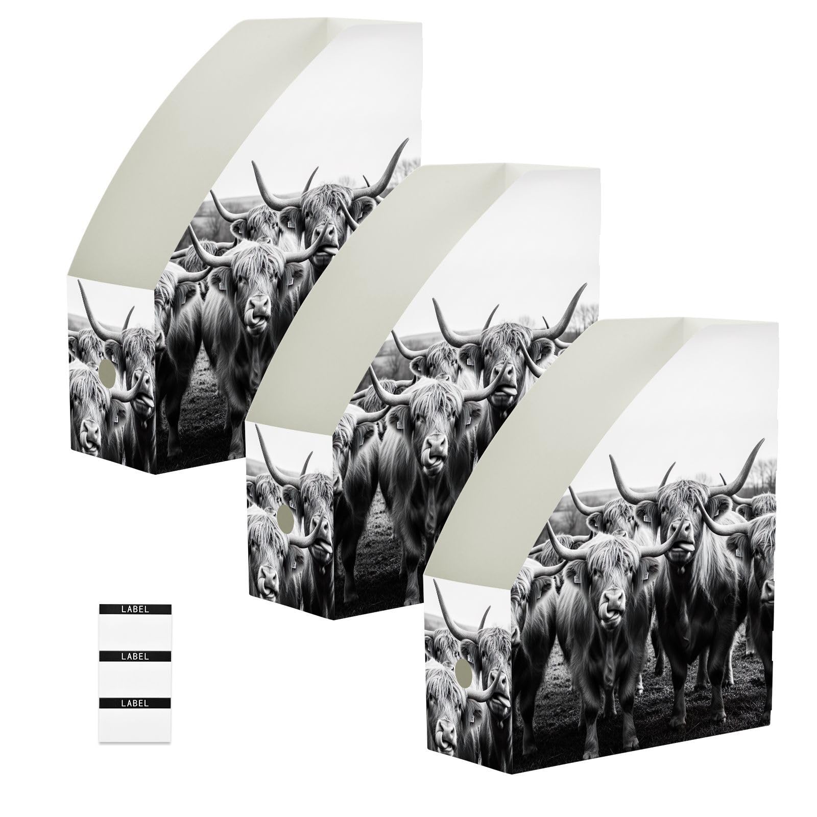 Płaski organizer na biurko z czarnego papieru Highland Cow