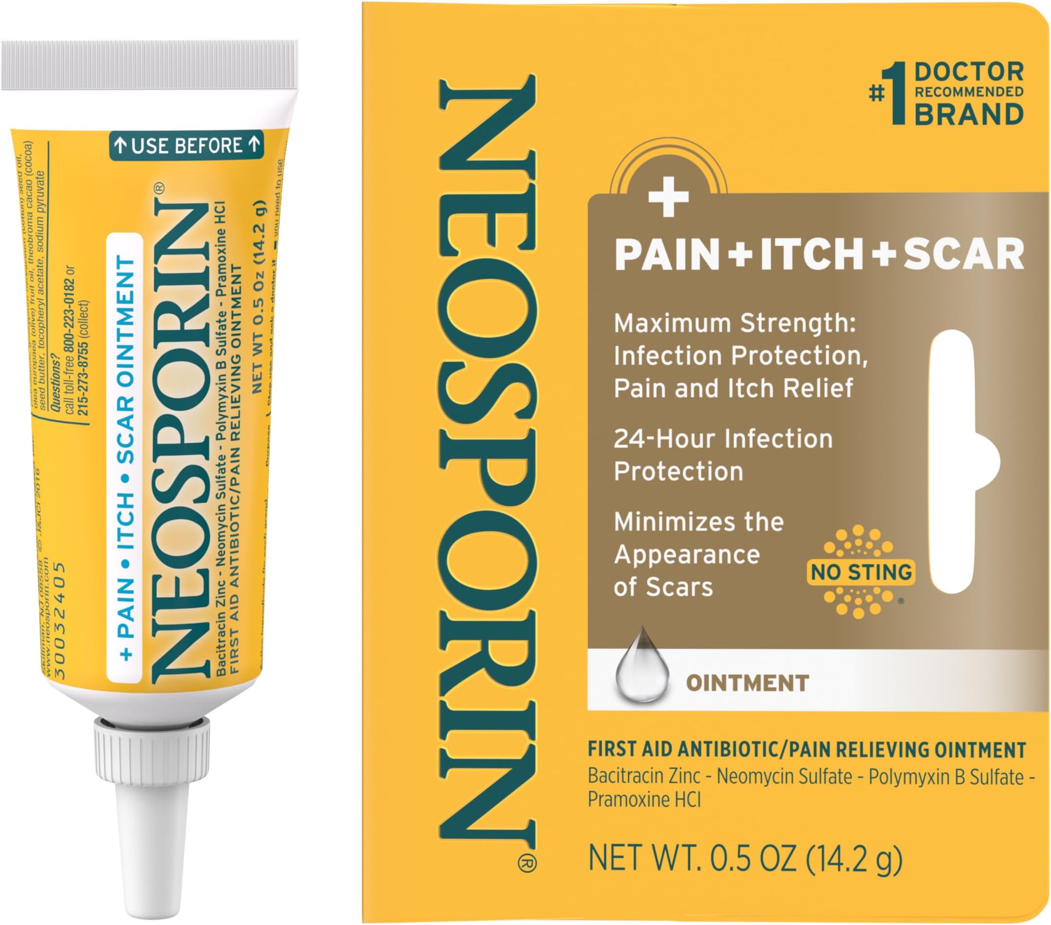 Pain, Itch & Scar, First Aid Triple Antibiotic Ointment for Infection Protection and Wound Care with Maximum Strength Pain and Itch Relief, Helps Minimize The Appearance of Scars, .5 oz