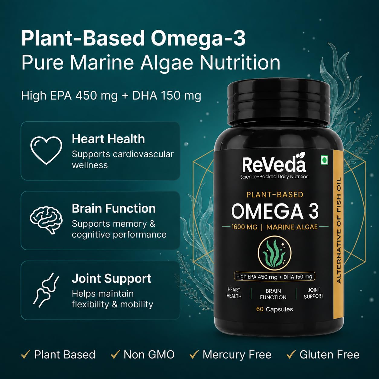 Reveda Plant Based Omega 3, 1600mg | Marine Algae (60 Capsules) — Amazon image 3