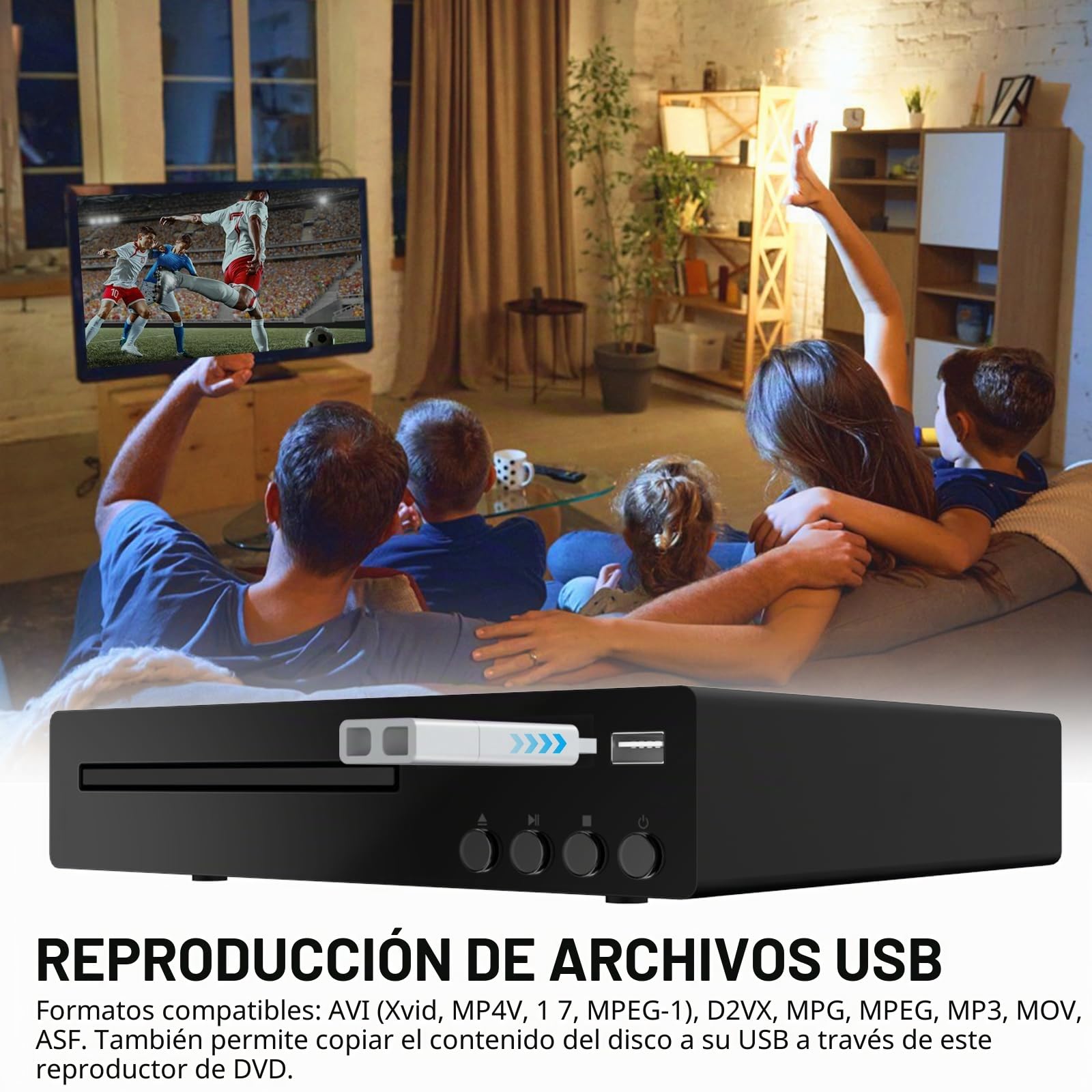 Reproductor DVD Compacto con Puerto HDMI, Reproductor DVD Doméstico Full HD 1080P para Televisión, Compatible con Sistema NTSC/PAL, Puerto USB Integrado, Compatible con Televisor Inteligente/Audio