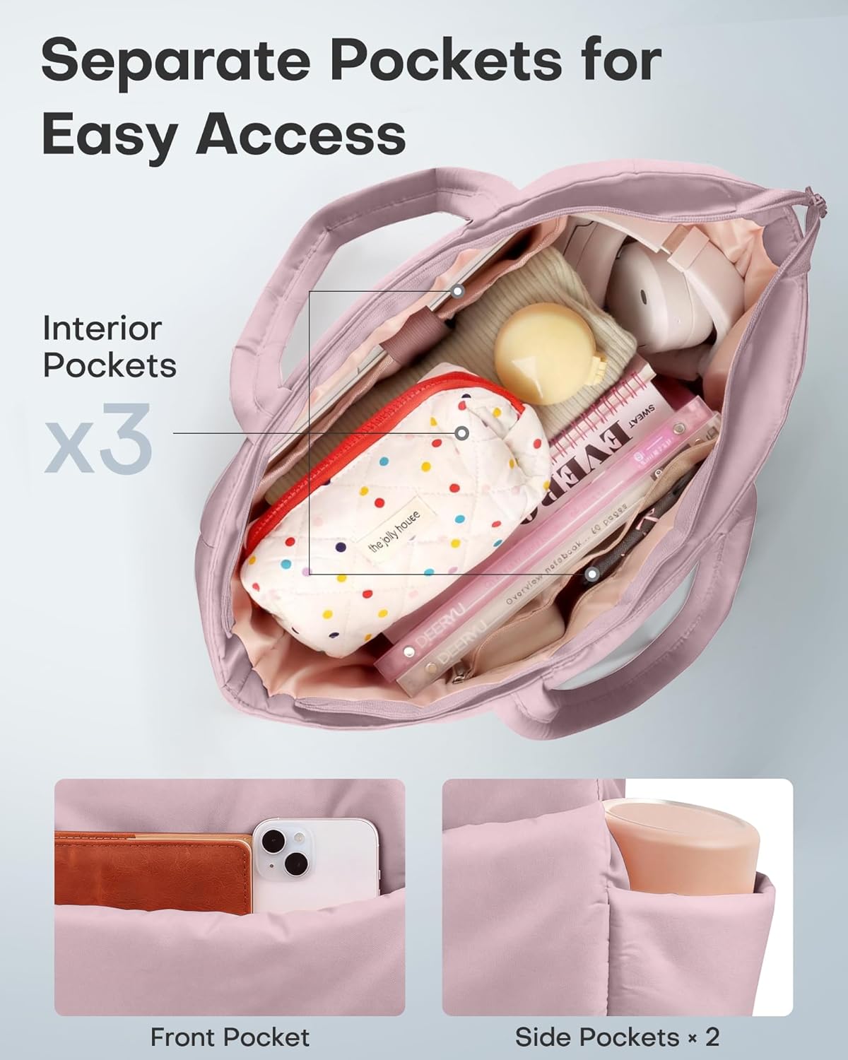 HOTOR Puffer Tote Bag for Women, Nurses - Multi-Pocket Lightweight Bag for Work - Quilted Handbag for Travel and Gym - Image 6