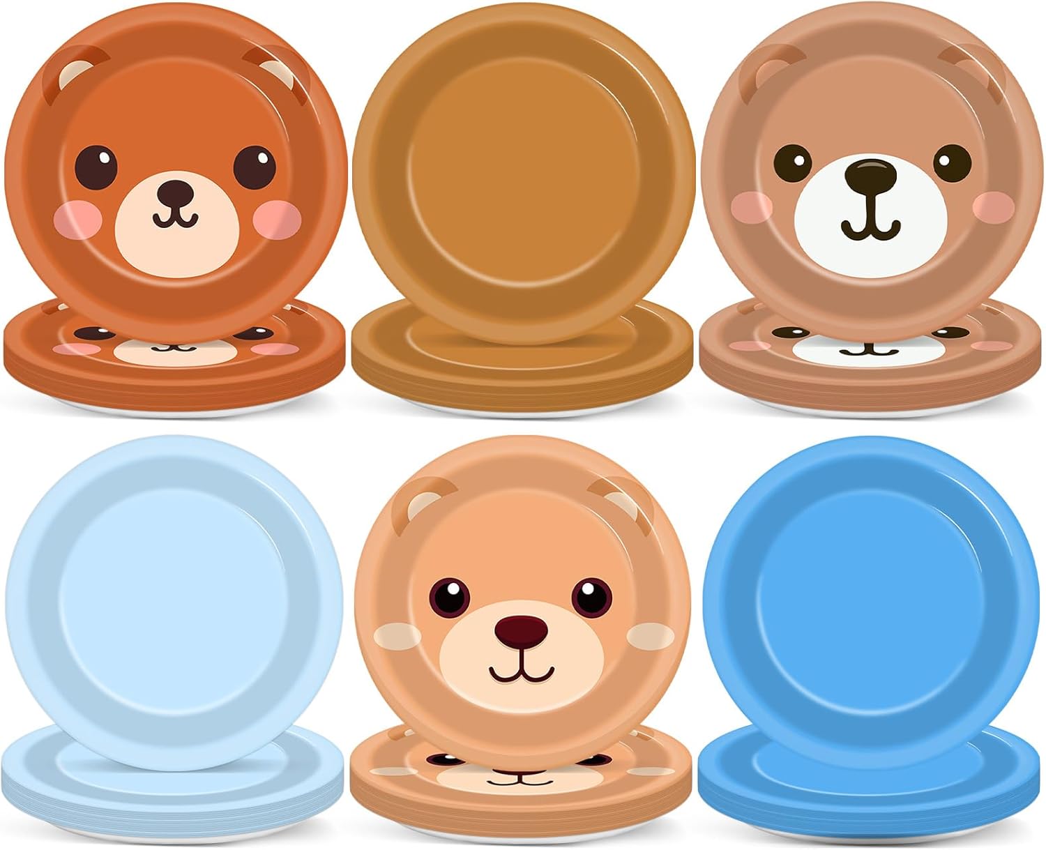 60PCS Blue Bear Birthday Party Plates Dusty Blue and Brown Disposable Paper Dessert Plates for Bears Themed Birthday Decorations Party Tableware Set for Gender Reveal Baby Shower Parties Supplies
