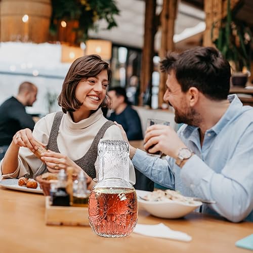 Miniatura 6 de JASREE Jarra de agua vintage con vaso 298fl oz30 oz para mesita de noche con 2 tazas de decantador de enjuague bucal de vidrio grueso para el hogar