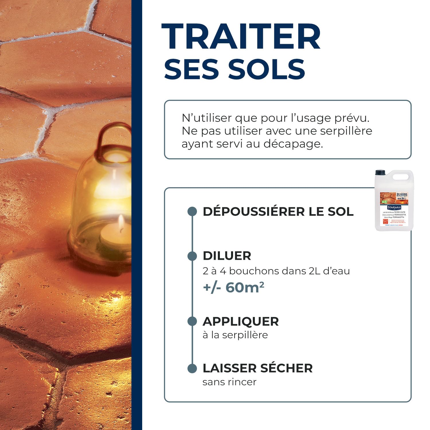 STARWAX Lait de brillance pour tomettes et terres cuites 5L | Protège et fait briller sols en tomette et terre cuite, 2 en 1 nettoyage et brillance, sans rinçage, rendement 750m²/L