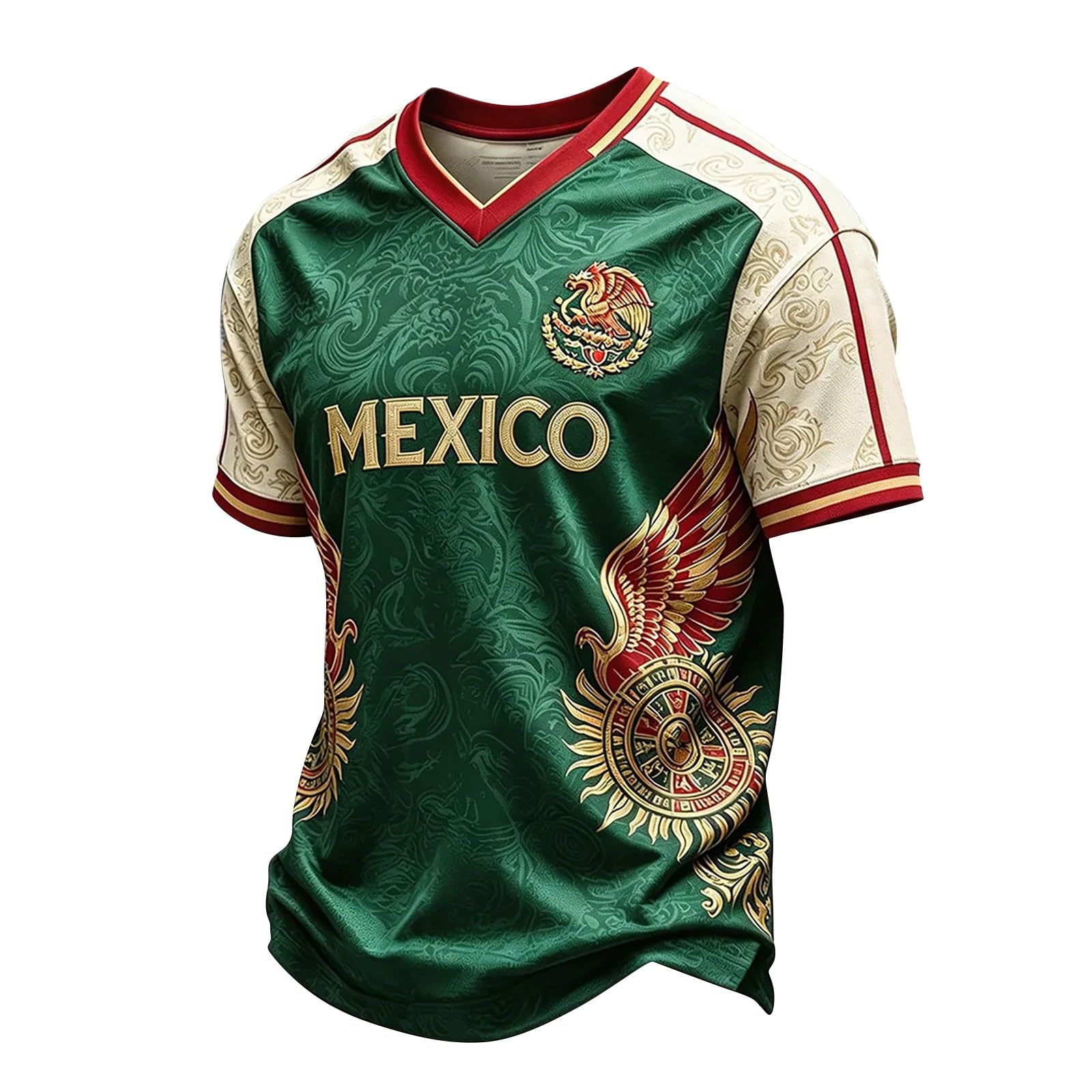 Men's Mexico Football Shirt 2026 Baseball Uniform with Mexican Flag Printed Sports Shirts Short Sleeve Novelty Casual Shirt for Everyday Wear and Matches (Green, S)