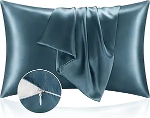BEDELITE Satin Pillowcase with Zipper, Bluesteel Pillow Cases Queen Size Set of 2, Super Soft and Cooling Similar to Silk Pillow Cases, Gift for Women Men(20x30 Inches)