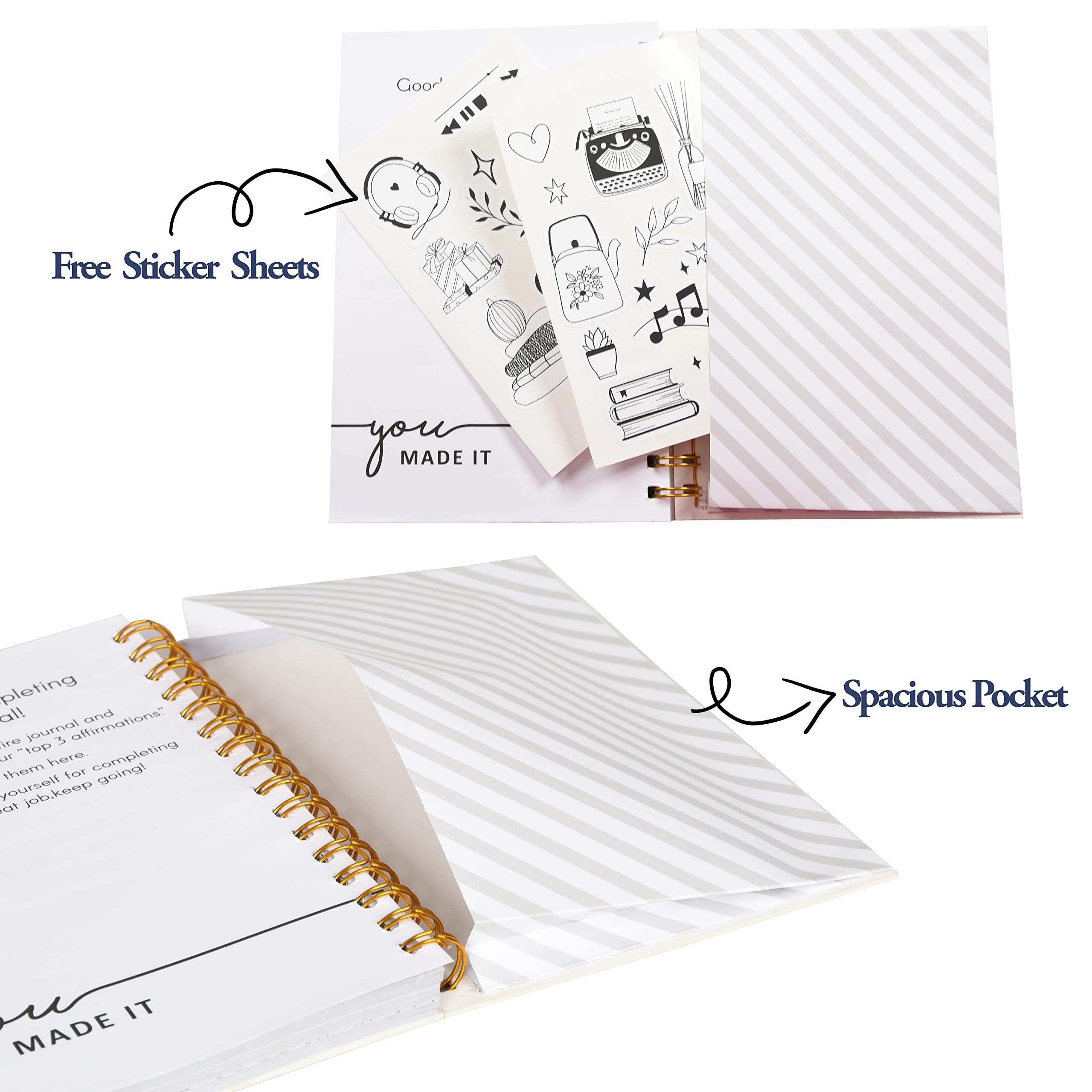 Papboo Diario de agradecimiento de cinco minutos para 6 meses, diario de afirmación, planificador, felicidad, positividad, cuidado personal, tamaño A5, espiral de tapa dura de papel de 100 g/m²,