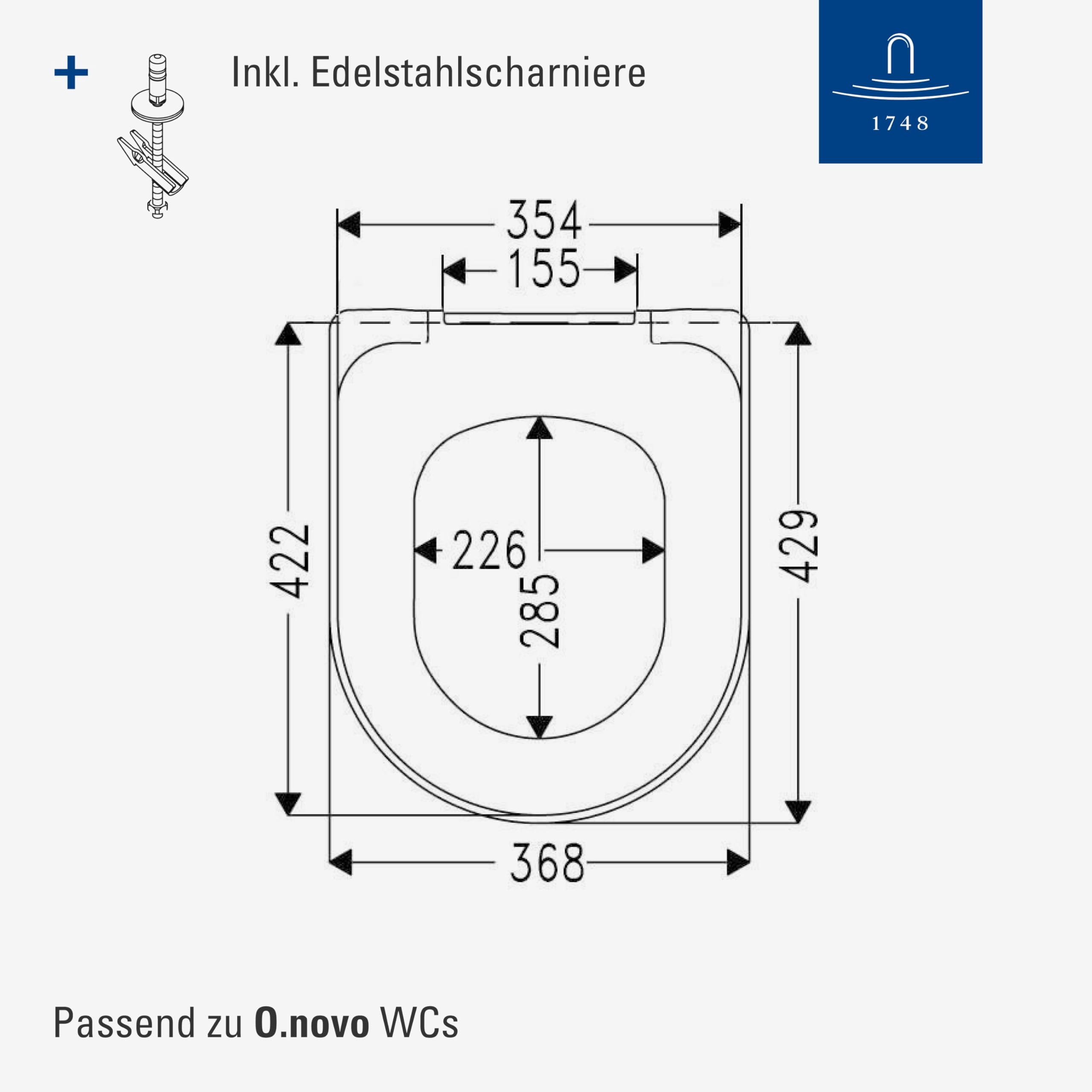 Villeroy & Boch O.novo WC-Sitz - Toilettendeckel mit Absenkautomatik - Abnehmbarer, bruchsicherer Toilettensitz aus Duroplast - Original Ersatzteil - Klodeckel in D-Form - Weiß Alpin, glänzend