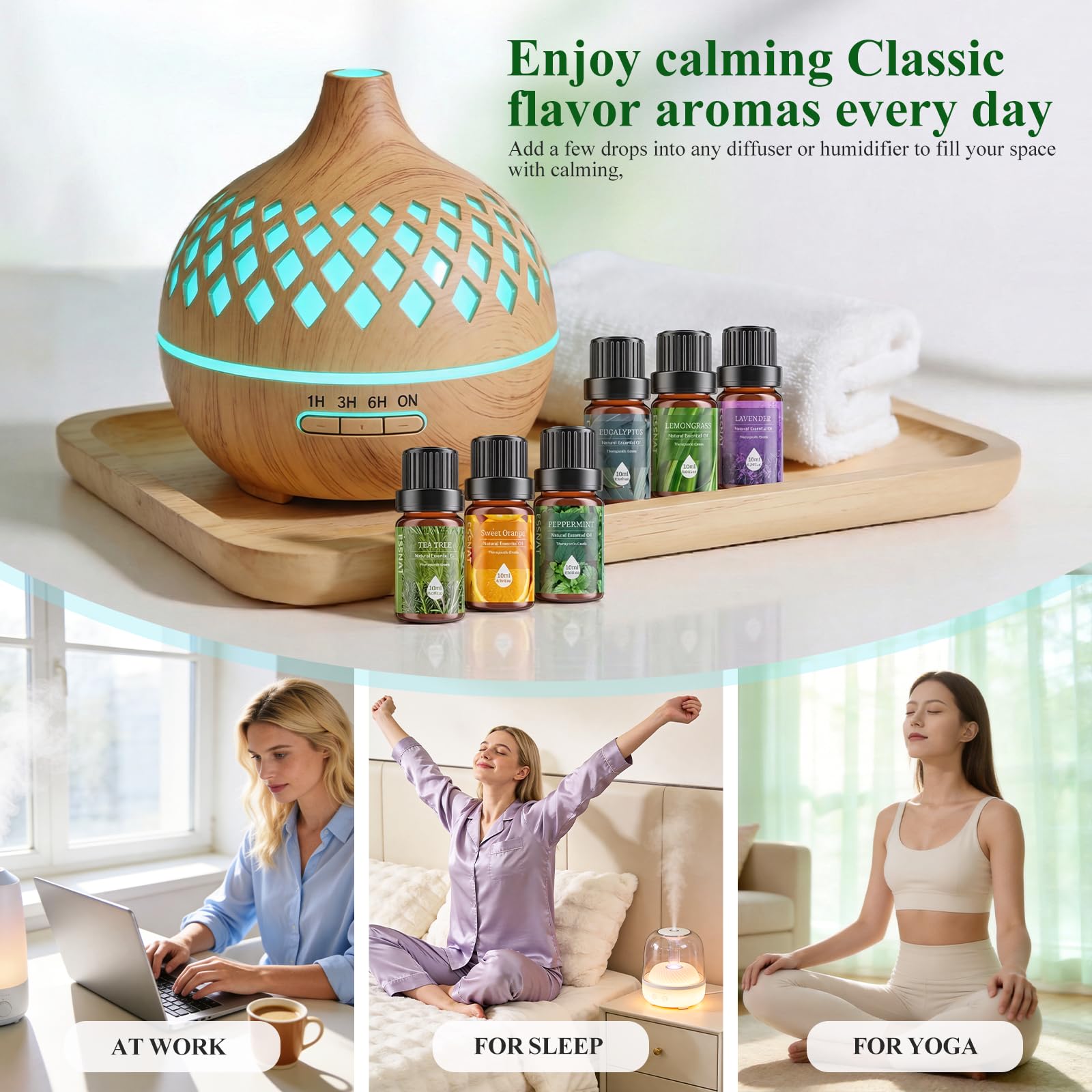Oli Essenziali Set per Diffusore 6x10ML, Oli Essenziali Naturali per Aromaterapia,SPA – Lavanda,Menta Piperita,Eucalipto,Arancia Dolce,Tea Tree,Lemongrass – Oli Essenziali per Diffusori Casa