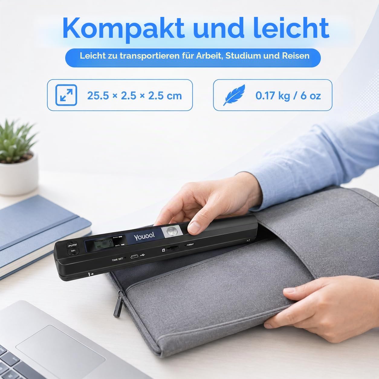 Handscanner mit 16G Micro SD, 900 DPI Tragbarer Hand-Dokumentenscanner Farbscanner, A4 Scanner Scannen im JPG und PDF Format für Dokumente Quittungen Fotos